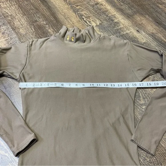 Under Armour Shirt ColdGear MockNeck Mens Medium Tan Brown Fitted Base Layer - Picture 2 of 9